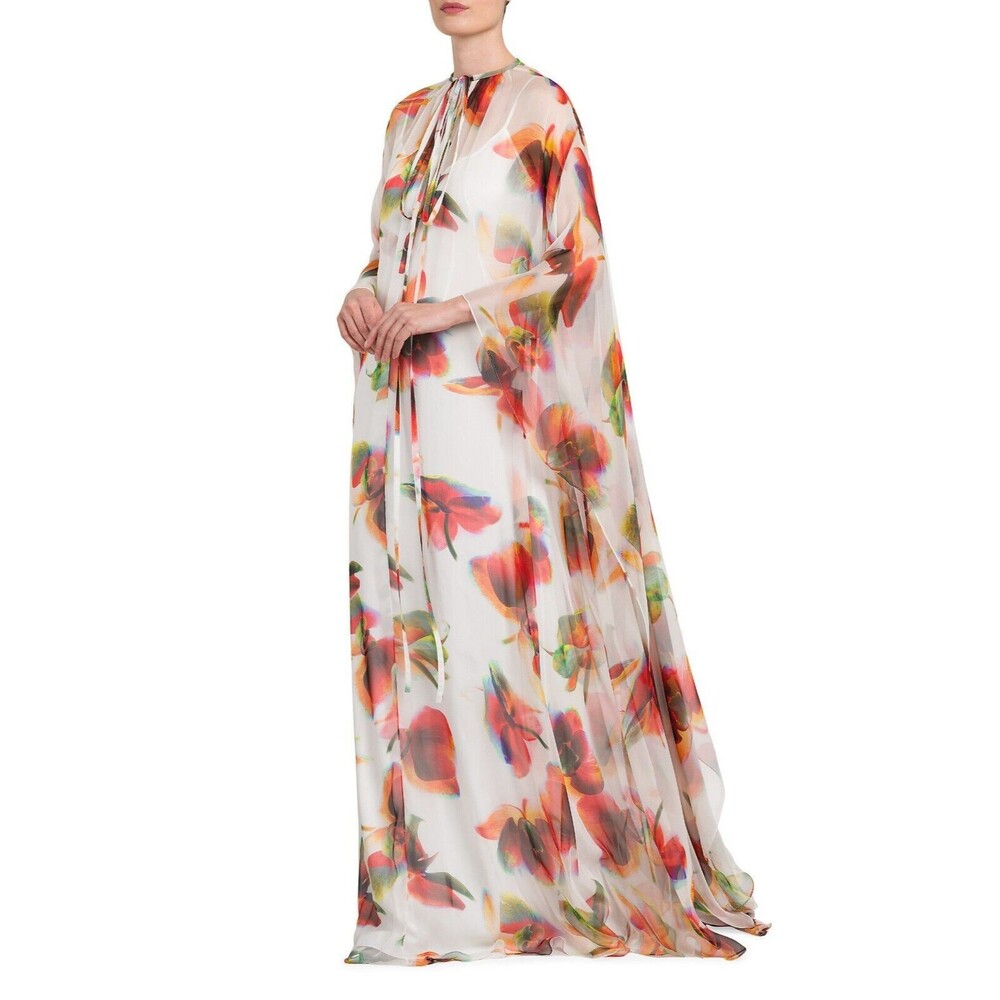 $6800 Alexander Mcqueen Floral Silk Chiffon Gown Maxi Dress Size 38 / US 2 Italy